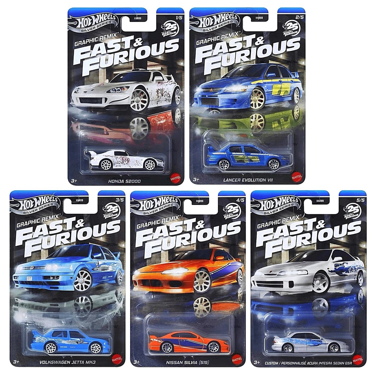 Hot Wheels Fast & Furious Theme Assorted Graphic Remix Set (5 cars)